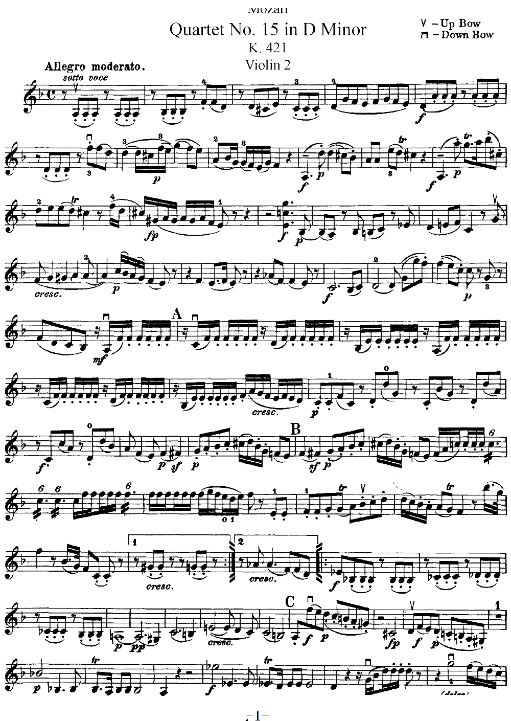 Mozart Quartet No 15 in D Minor K 421 Violin 2(十字及以上)1