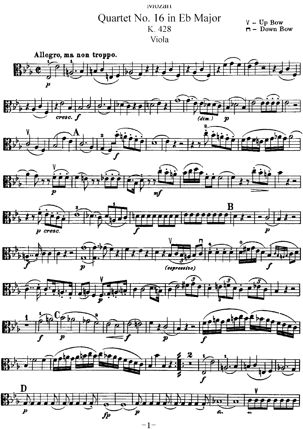 Mozart Quartet No 16 in Eb Major K 428 Viola(十字及以上)1