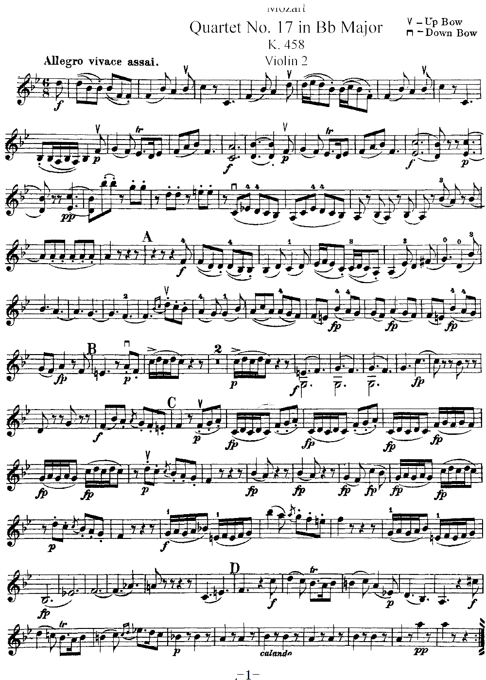 Mozart Quartet No 17 in Bb Major K 458 Violin 2(十字及以上)1