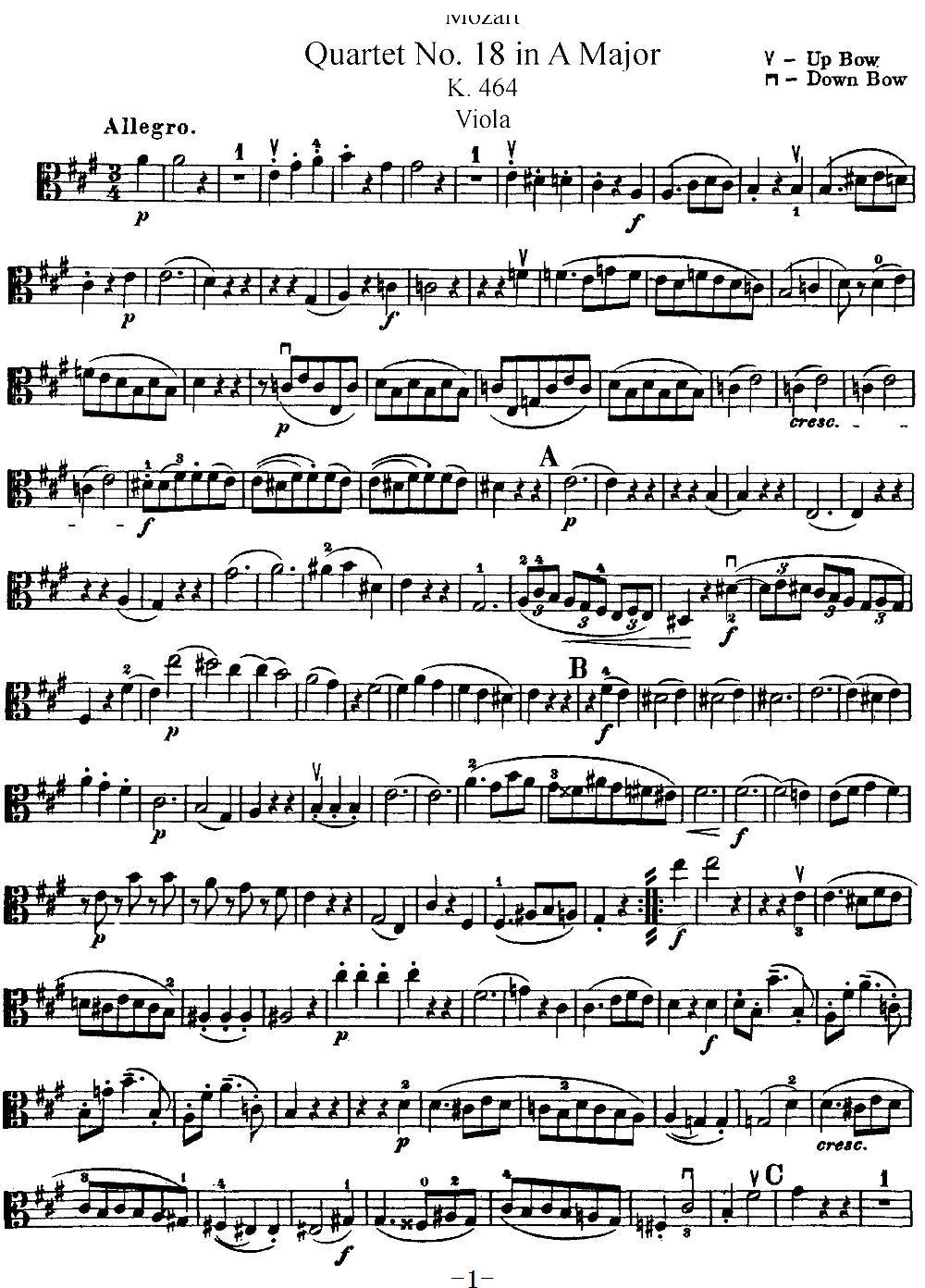 Mozart Quartet No 18 in A Major K 464 Viola(十字及以上)1