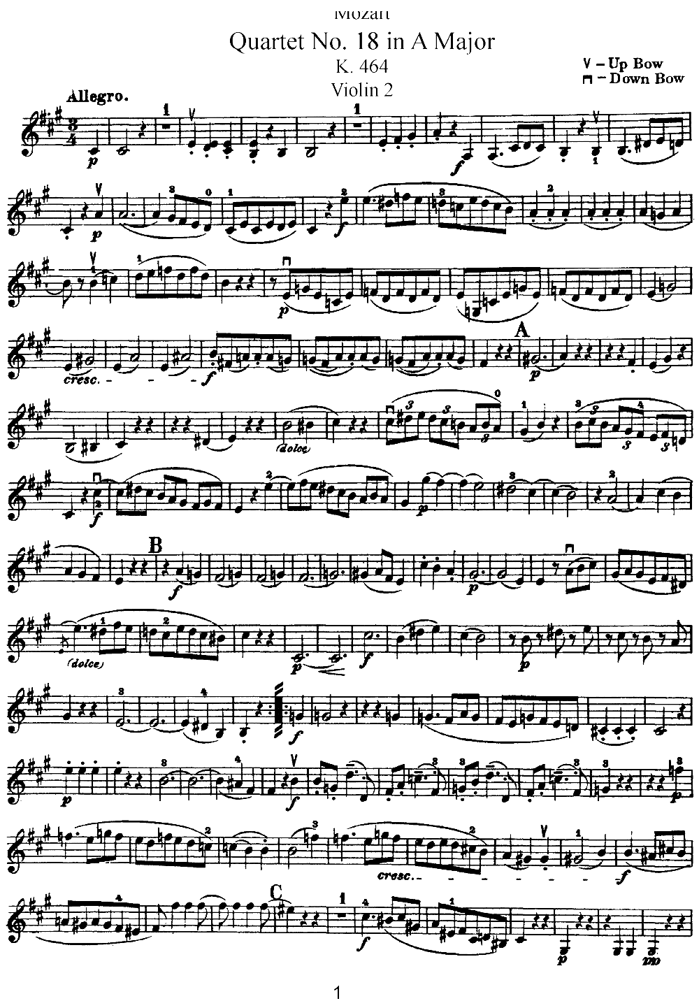 Mozart Quartet No 18 in A Major K 464 Violin 2(十字及以上)1