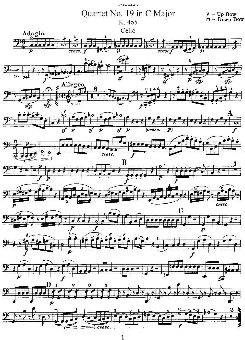 Mozart Quartet No 19 in C Major K 465 Cello(十字及以上)1