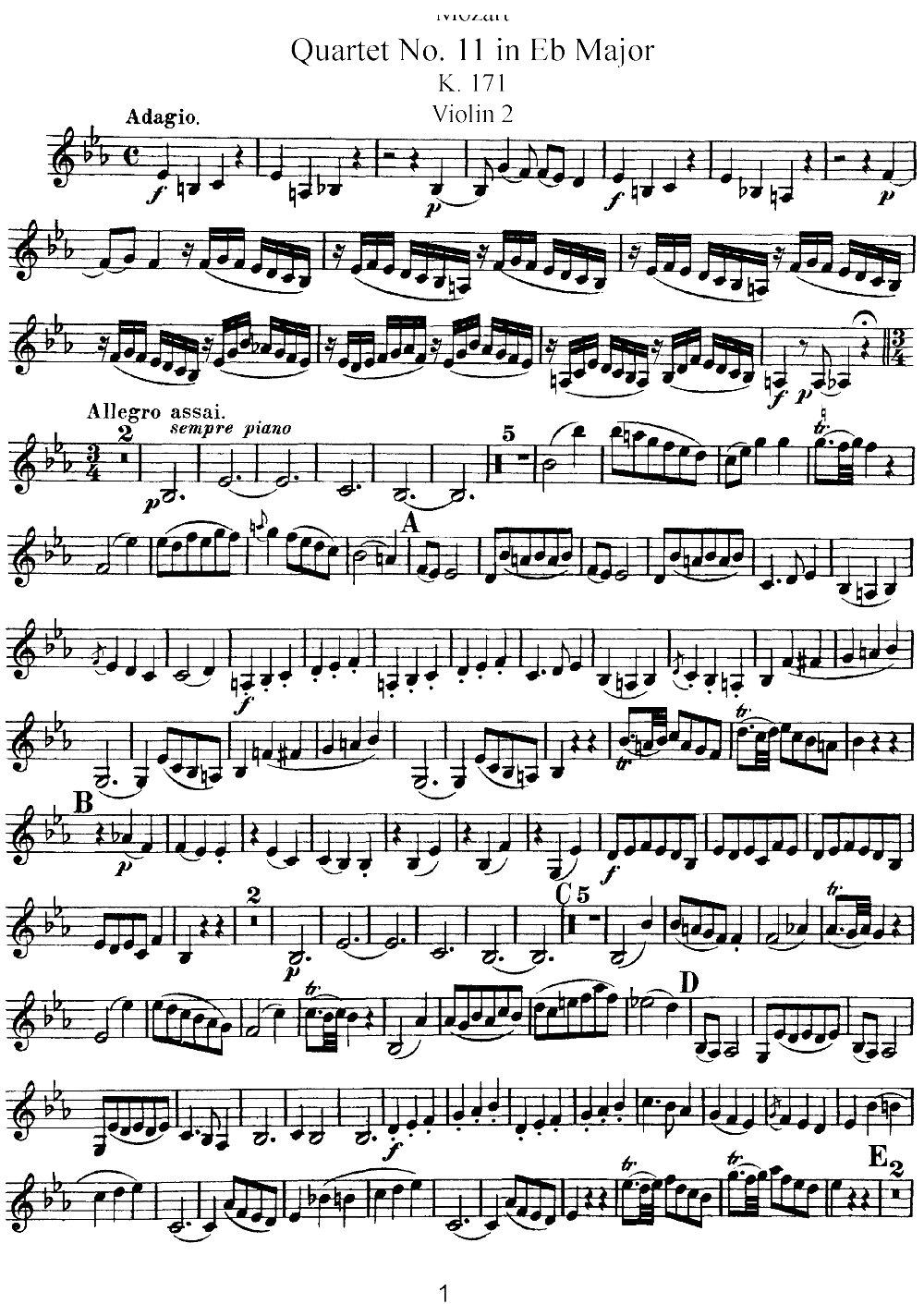 Mozart Quartet No 11 in Eb Major K 171 Violin 2(十字及以上)1