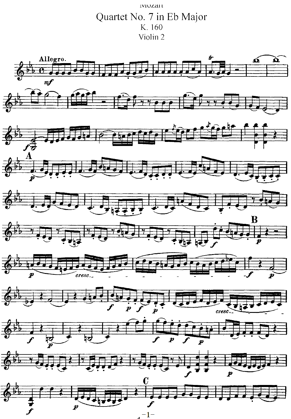 Mozart Quartet No 7 in Eb Major K 160 Violin 2(十字及以上)1