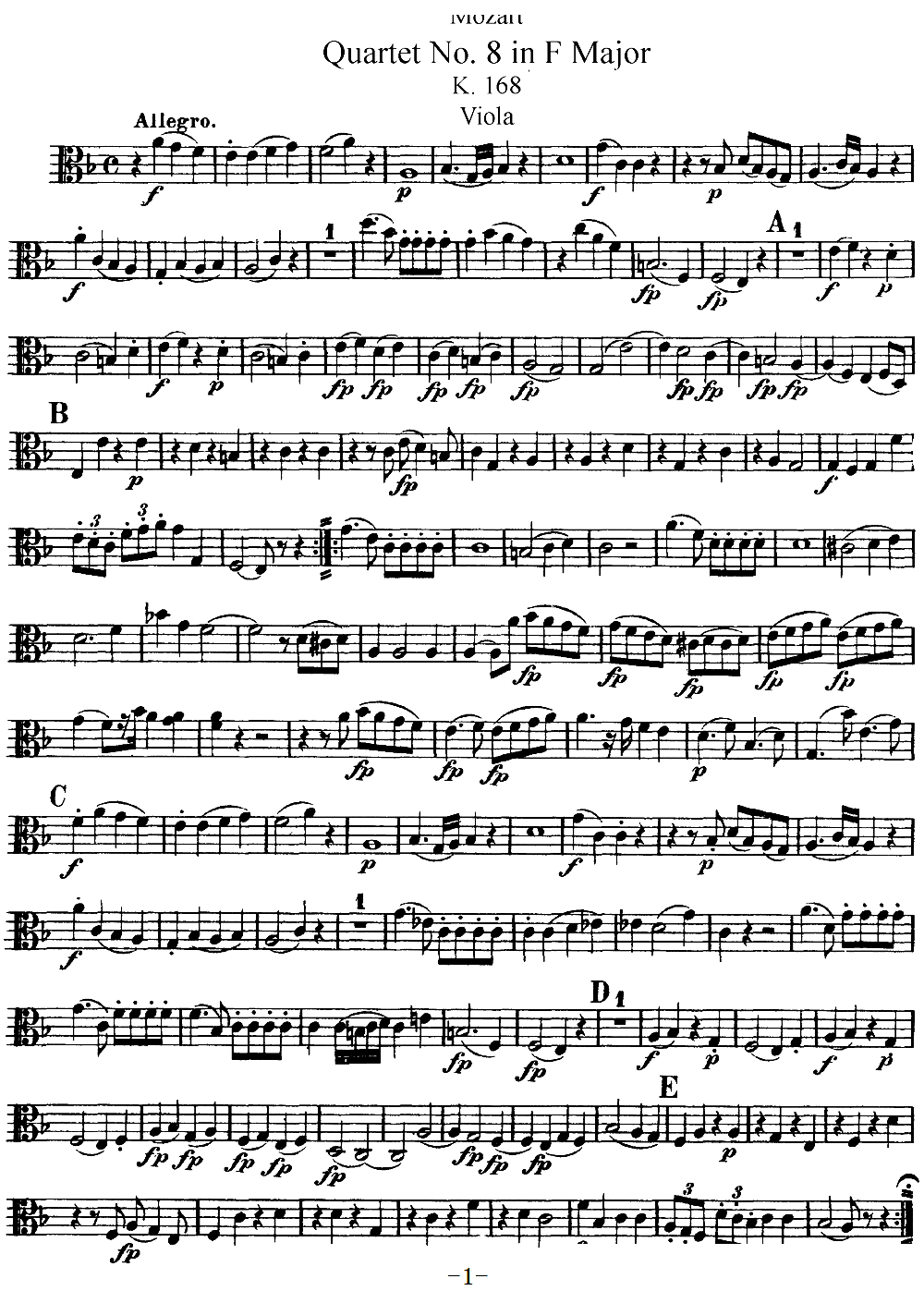 Mozart Quartet No 8 in F Major K 168 Viola(十字及以上)1