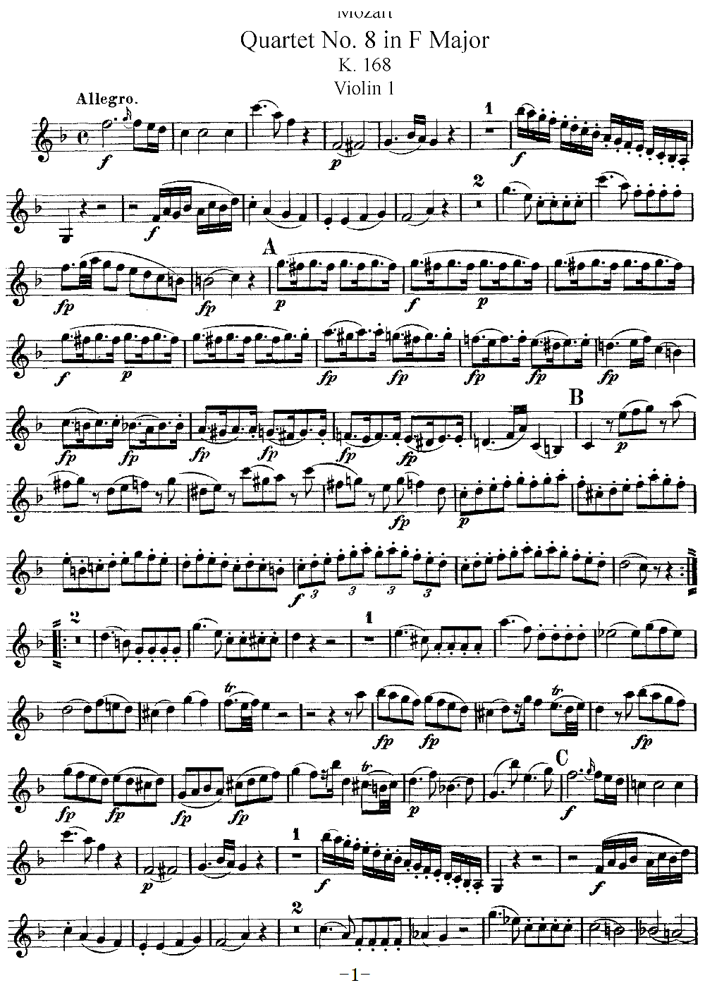 Mozart Quartet No 8 in F Major K 168 Violin 1(十字及以上)1