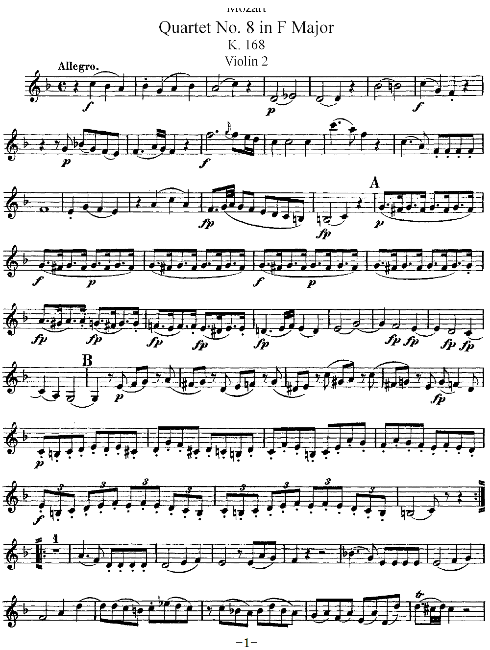 Mozart Quartet No 8 in F Major K 168 Violin 2(十字及以上)1