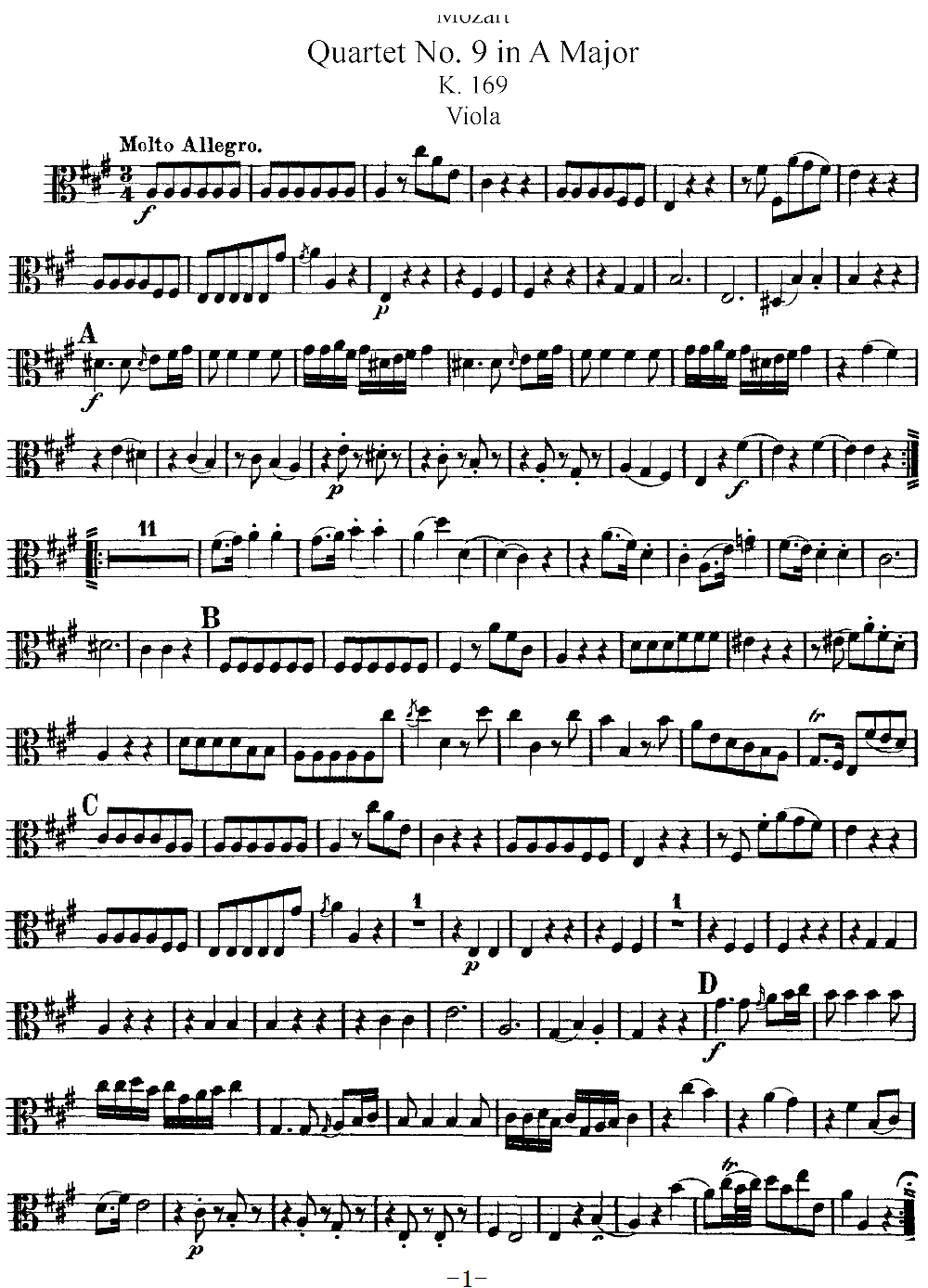 Mozart Quartet No 9 in A Major K 169 Viola(十字及以上)1