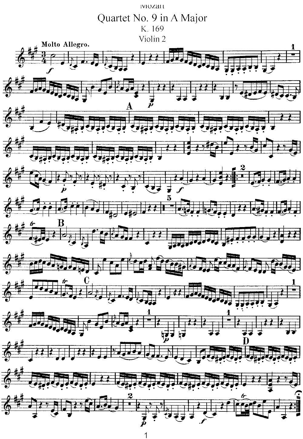 Mozart Quartet No 9 in A Major K 169 Violin 2(十字及以上)1