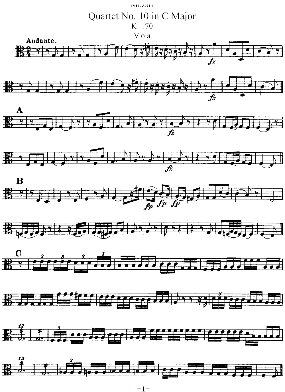 Mozart Quartet No 10 in C Major K 170 Viola(十字及以上)1