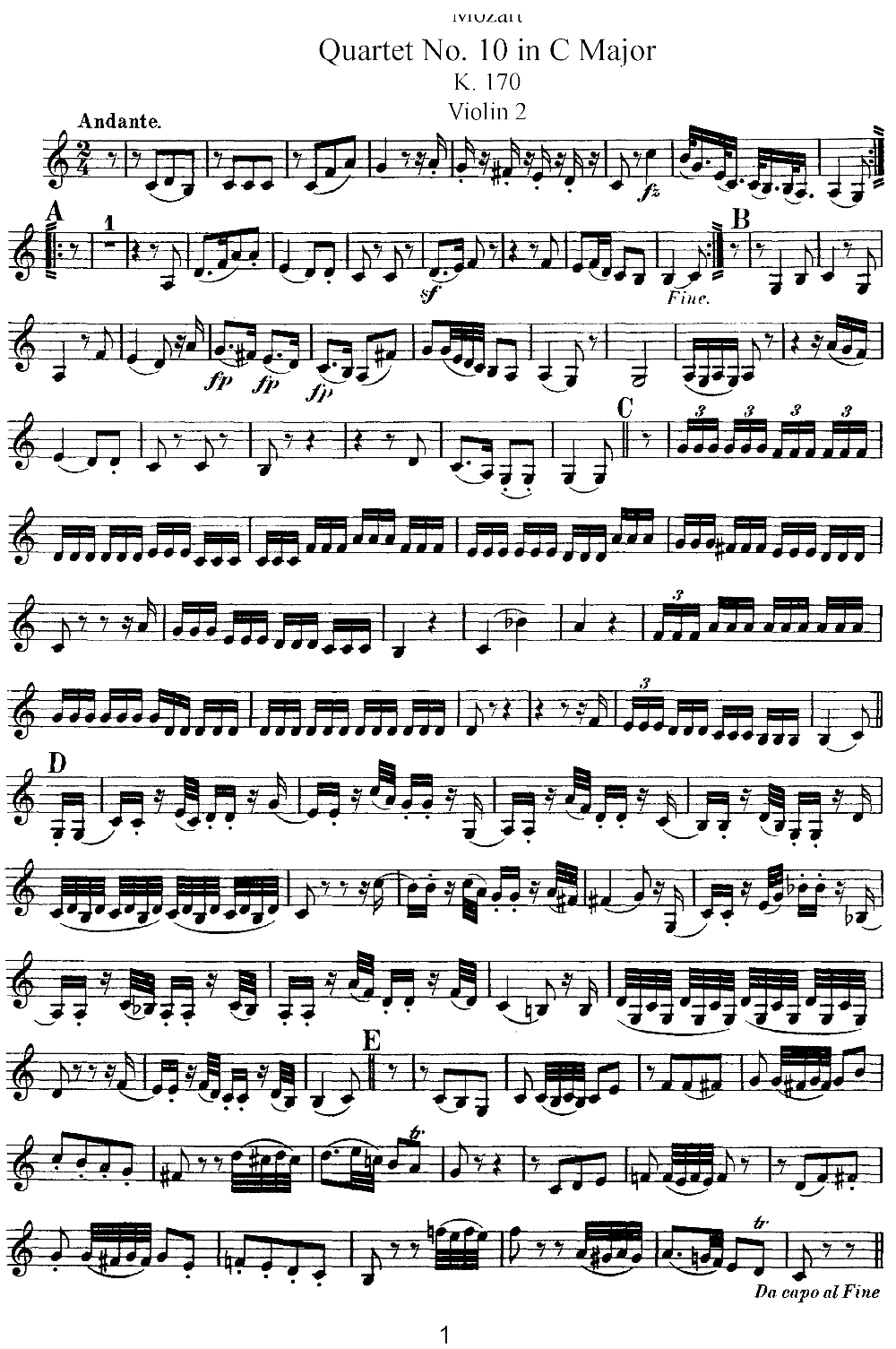 Mozart Quartet No 10 in C Major K 170 Violin 2(十字及以上)1