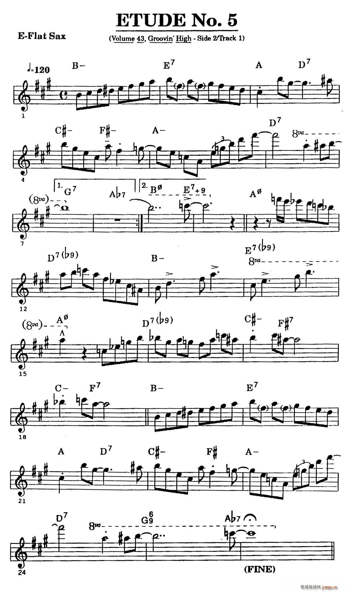 ETUDE No 5 中音萨克斯超吹练习曲(十字及以上)1