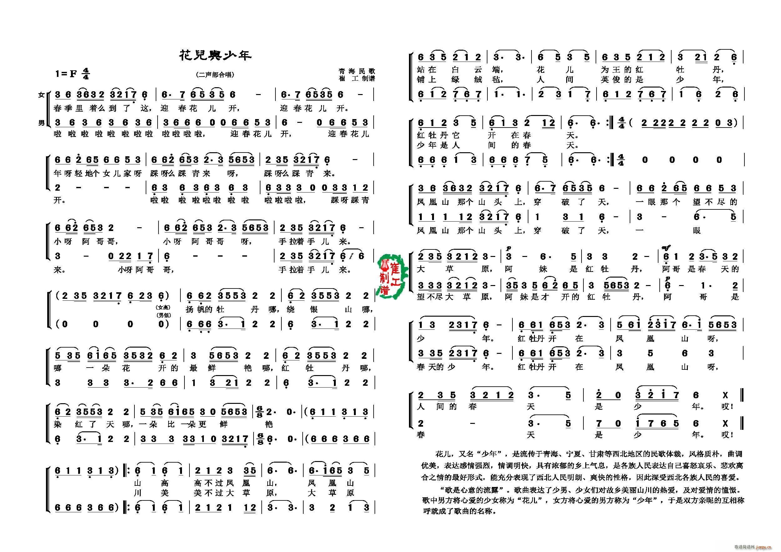 花儿与少年 二声部合唱(十字及以上)1