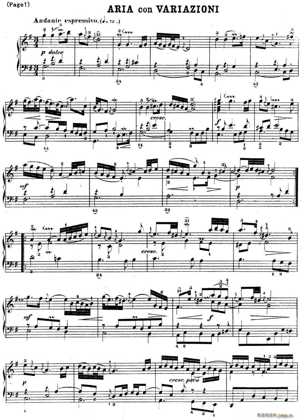 哥德堡变奏曲 巴赫 Goldberg Variationen BWV988(十字及以上)1