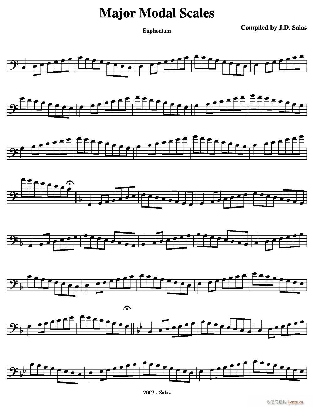 Major Modal Scales Euphonium 上低音号练习教材选曲(十字及以上)1
