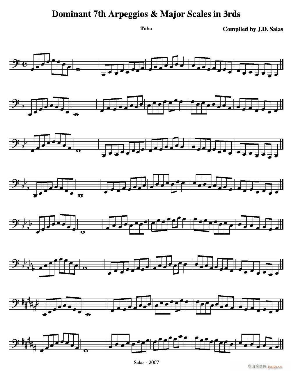 Dom 7th Arp Major Scales in 3rds Tuba 大号练习教材选曲(十字及以上)1