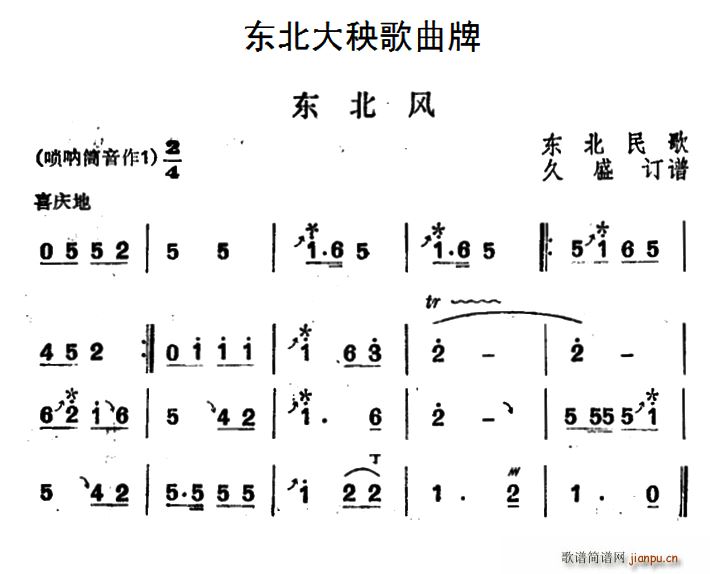 东北大秧歌曲牌 东北风(十字及以上)1