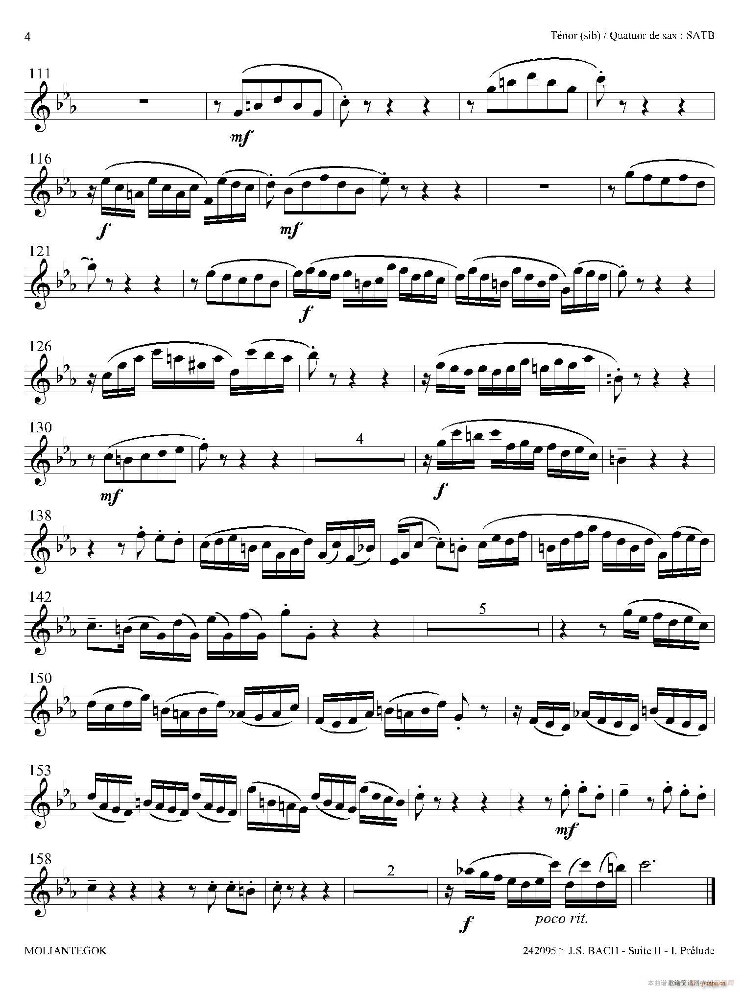 Suite anglaise No 2 BWV 807 法国组曲之二 前奏曲 次中音萨克斯(十字及以上)3