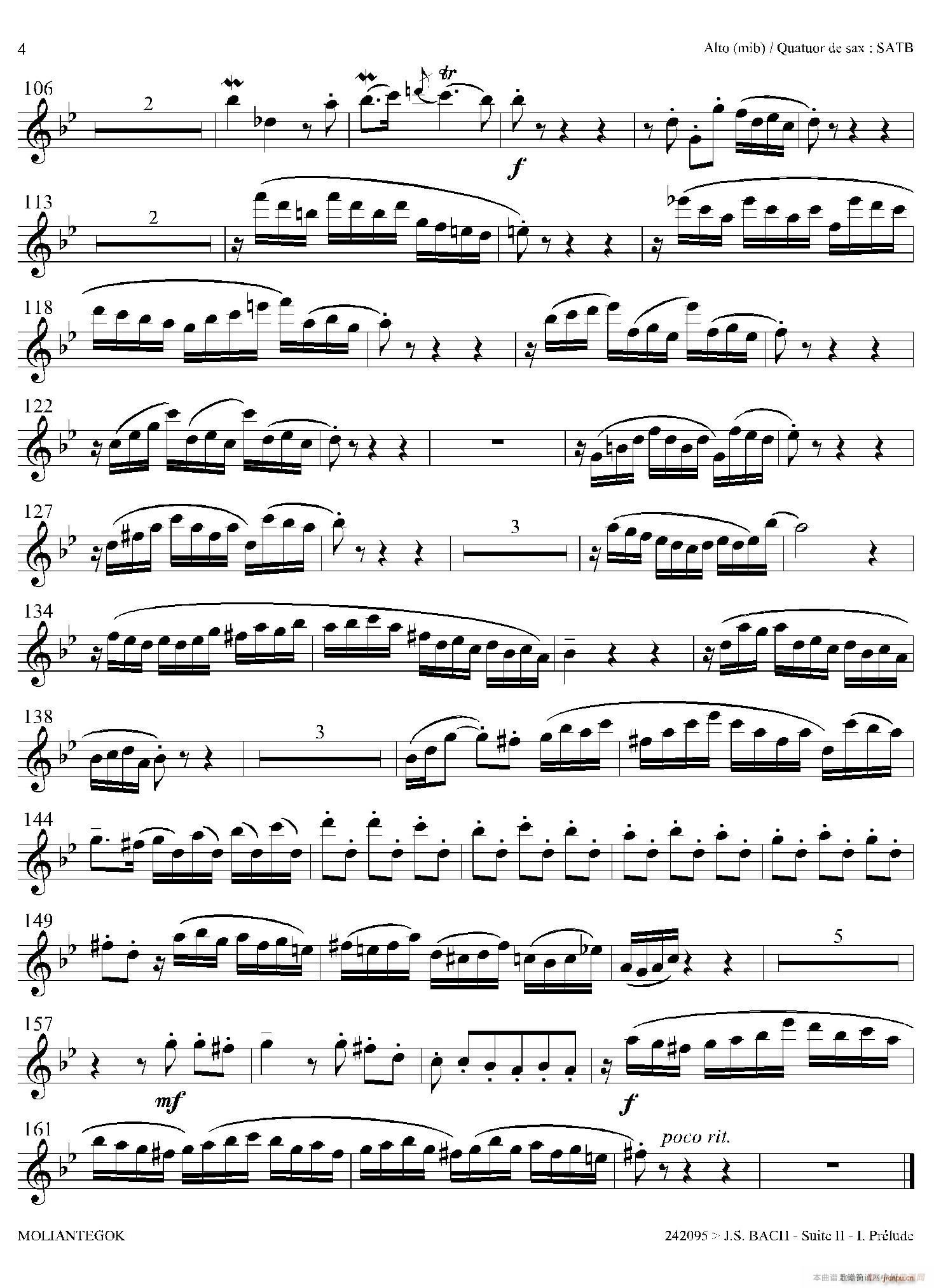 Suite anglaise No 2 BWV 807 法国组曲之二 前奏曲 中音萨克斯(十字及以上)3