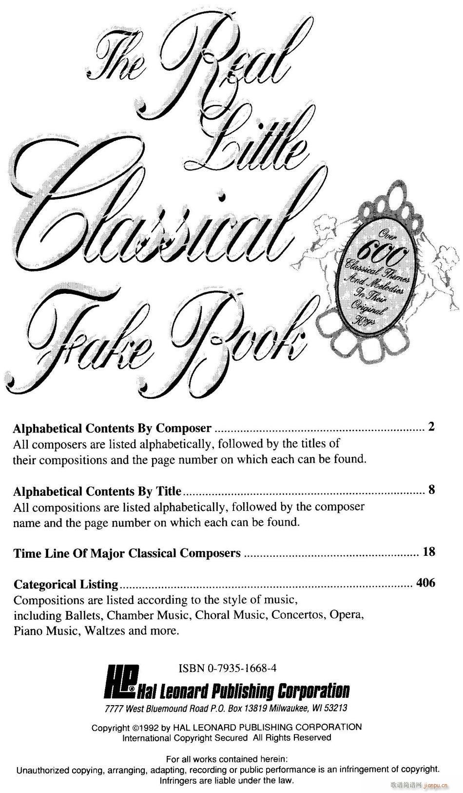 The Real Little Classical Fake Book P1 20(十字及以上)1