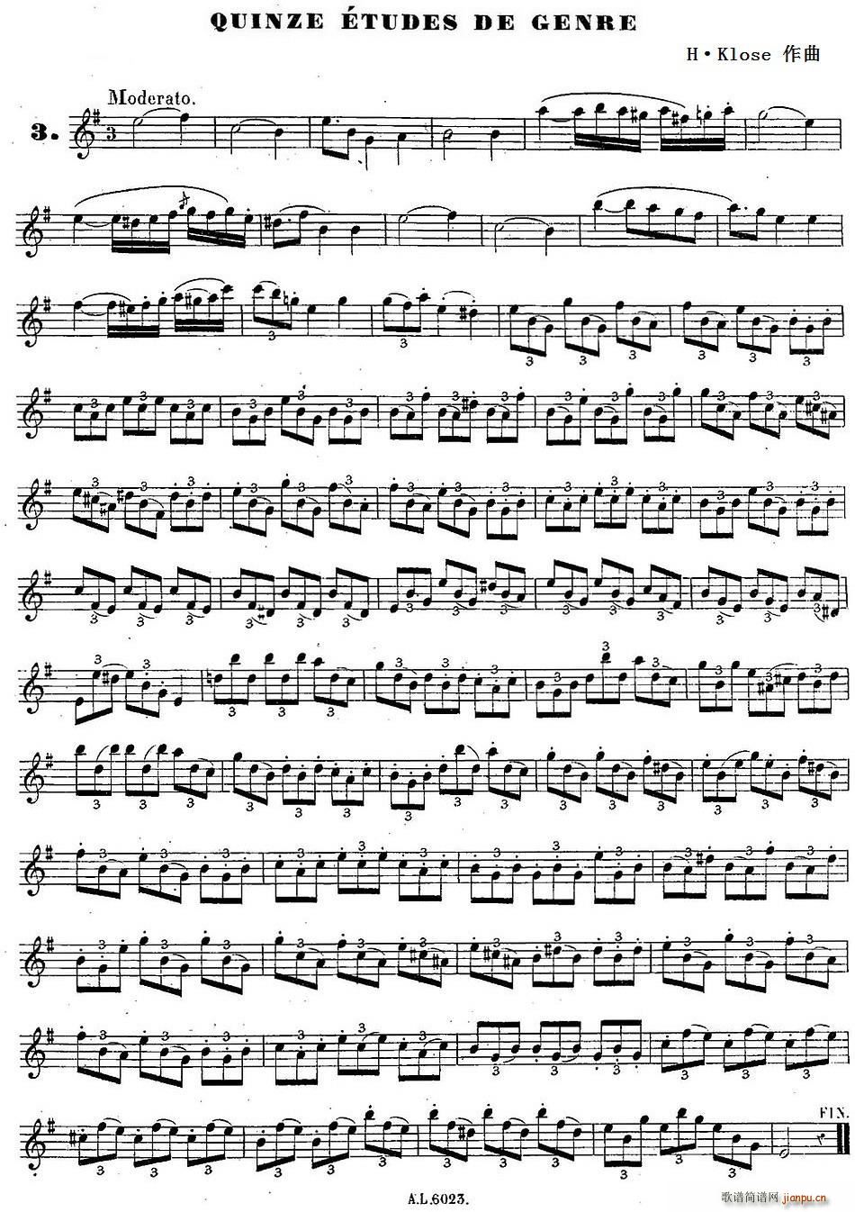 H Klose练习曲 Quinze etudes de genre 3(十字及以上)1
