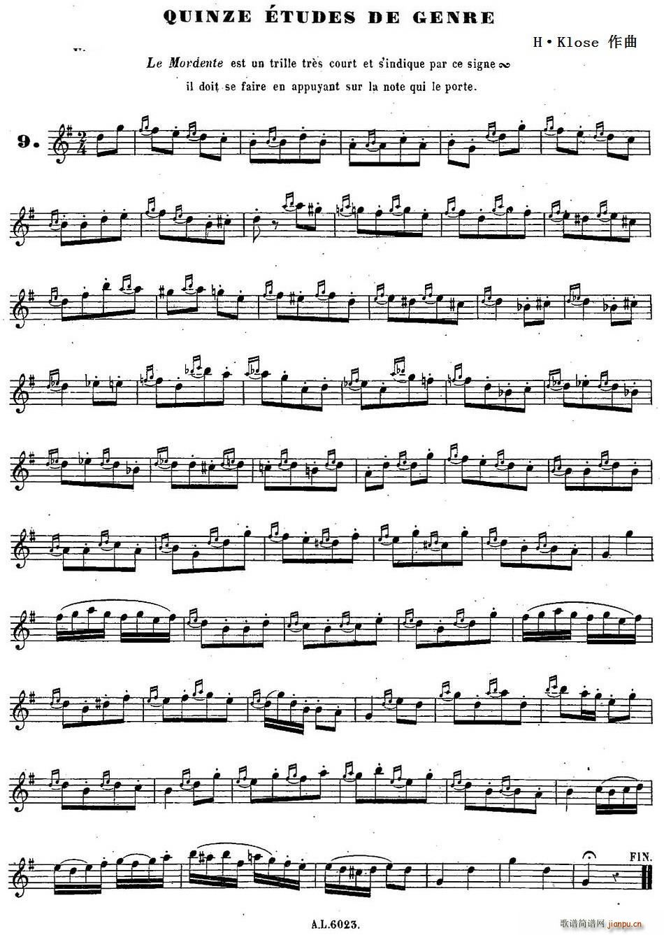 H Klose练习曲 Quinze etudes de genre 9(十字及以上)1