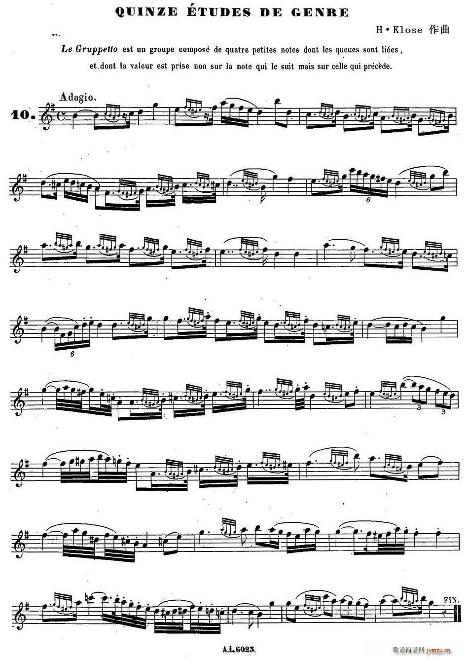 H Klose练习曲 Quinze etudes de genre 10(十字及以上)1