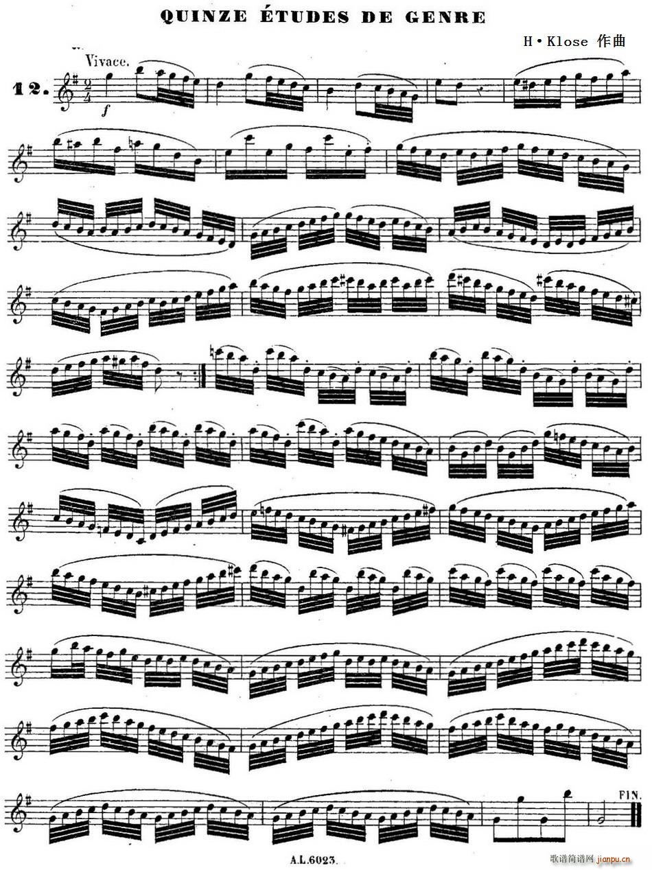 H Klose练习曲 Quinze etudes de genre 12(十字及以上)1