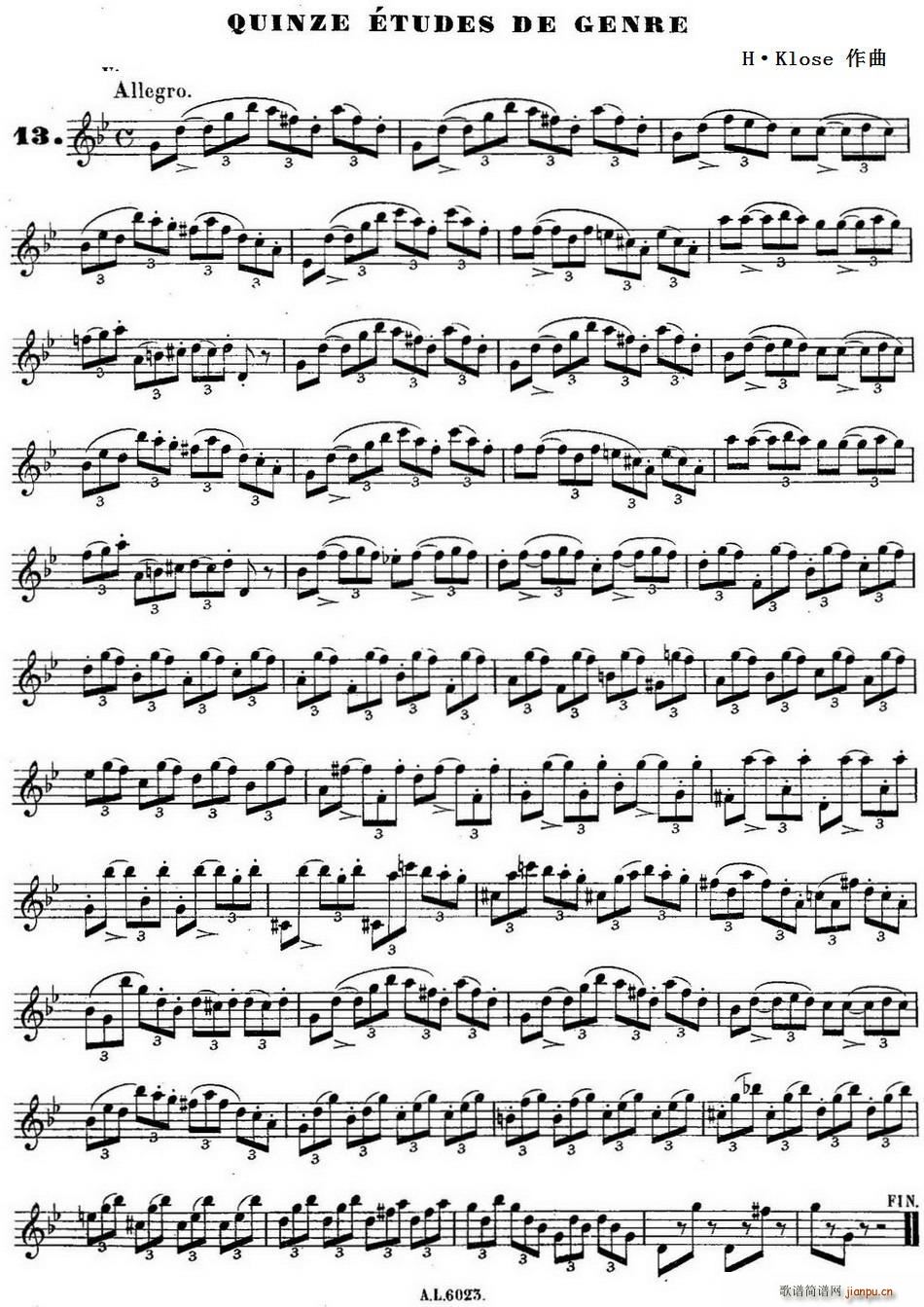 H Klose练习曲 Quinze etudes de genre 13(十字及以上)1