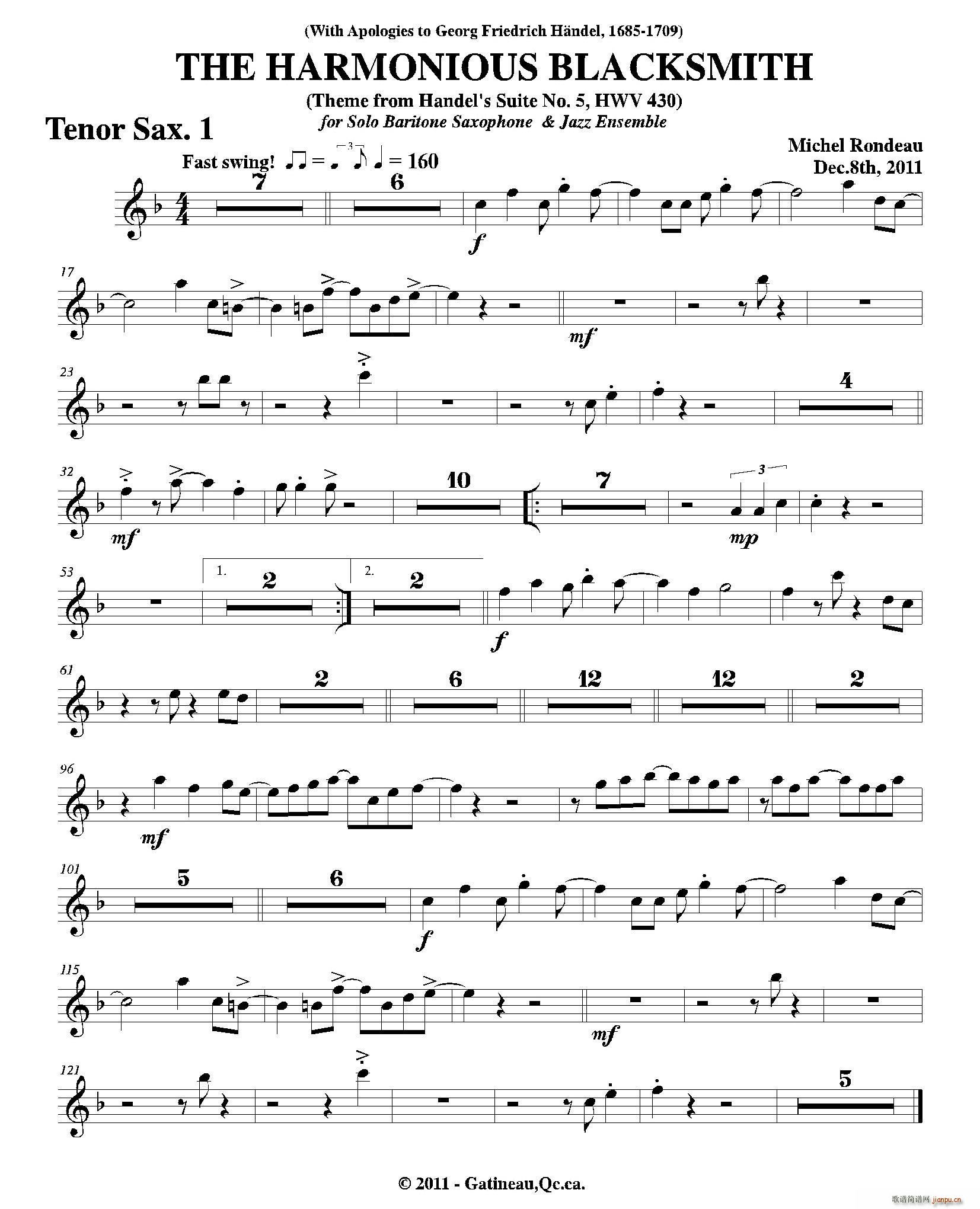THE HARMONIOUS BLACKSMITH 第一次中音萨克斯(十字及以上)1