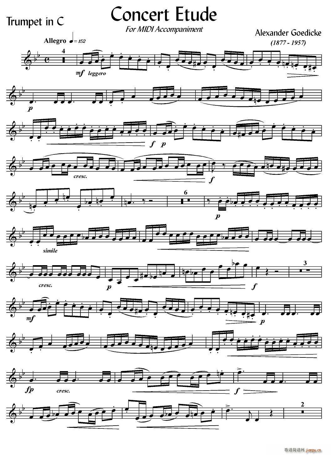 Concert Etude 音乐会练习曲 C调 小号 铜管(十字及以上)1