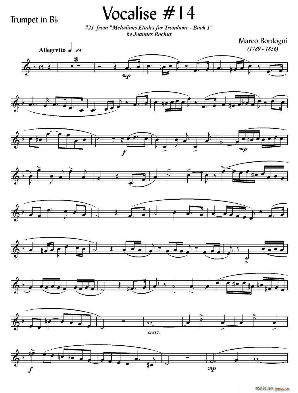 Bordogni Vocalise 14 小号 铜管(十字及以上)1