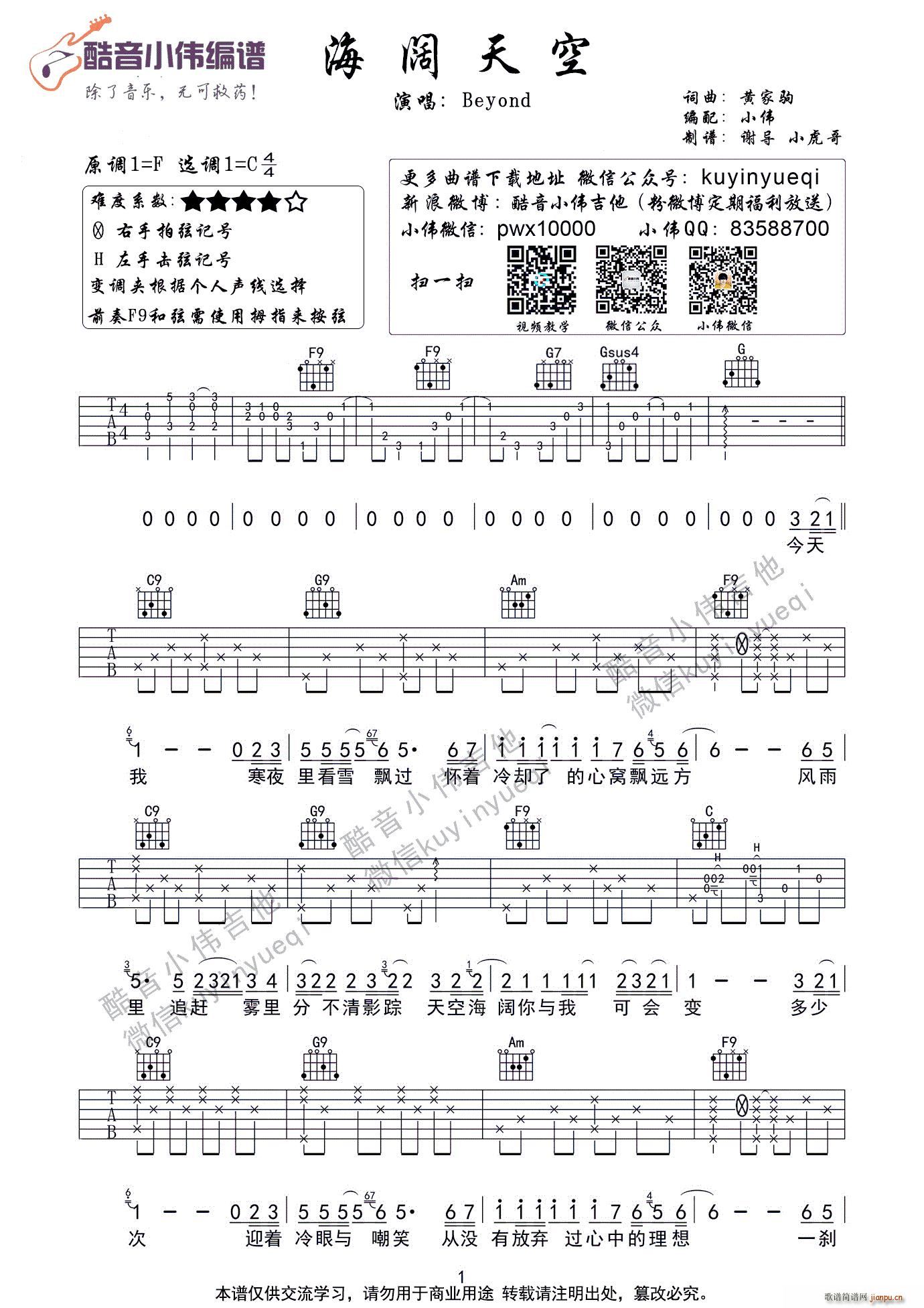 海阔天空 黄家驹 酷音小伟编谱(十字及以上)1
