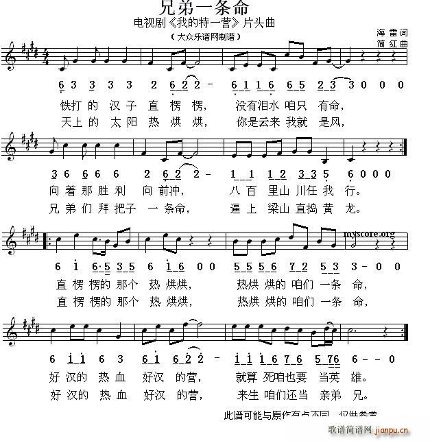 兄弟一条命 电视剧 我的特一营 片头曲(十字及以上)1