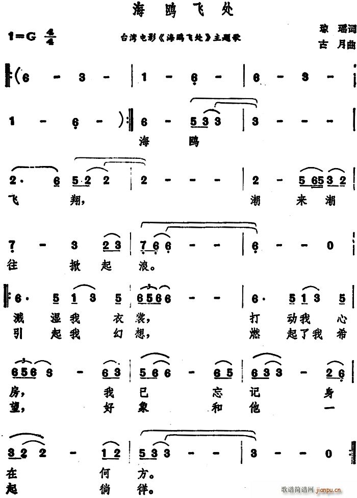 海鸥飞处 台湾电影 海鸥飞处 主题歌(十字及以上)1