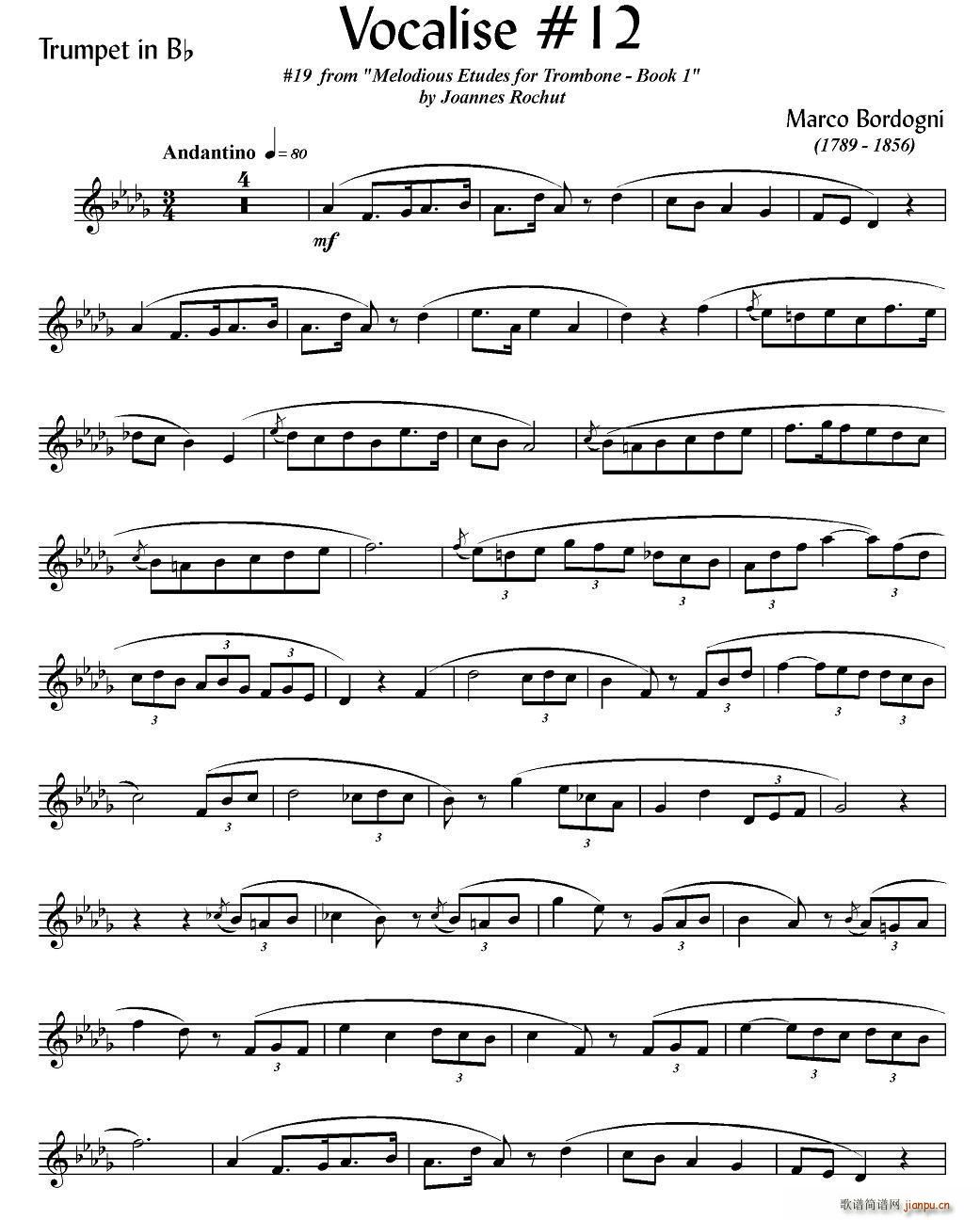 Bordogni Vocalise 12 小号 铜管(十字及以上)1