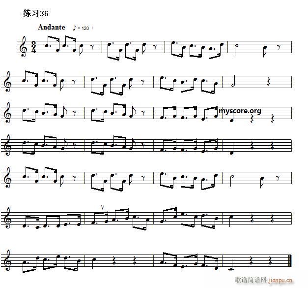 快速入门 附录 视唱浅易经典练习曲 36(十字及以上)1