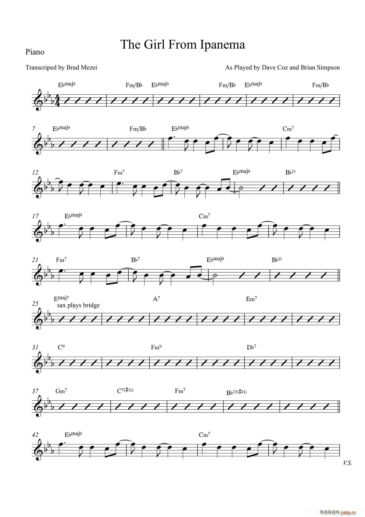 The Girl From Ipanema Piano(十字及以上)1