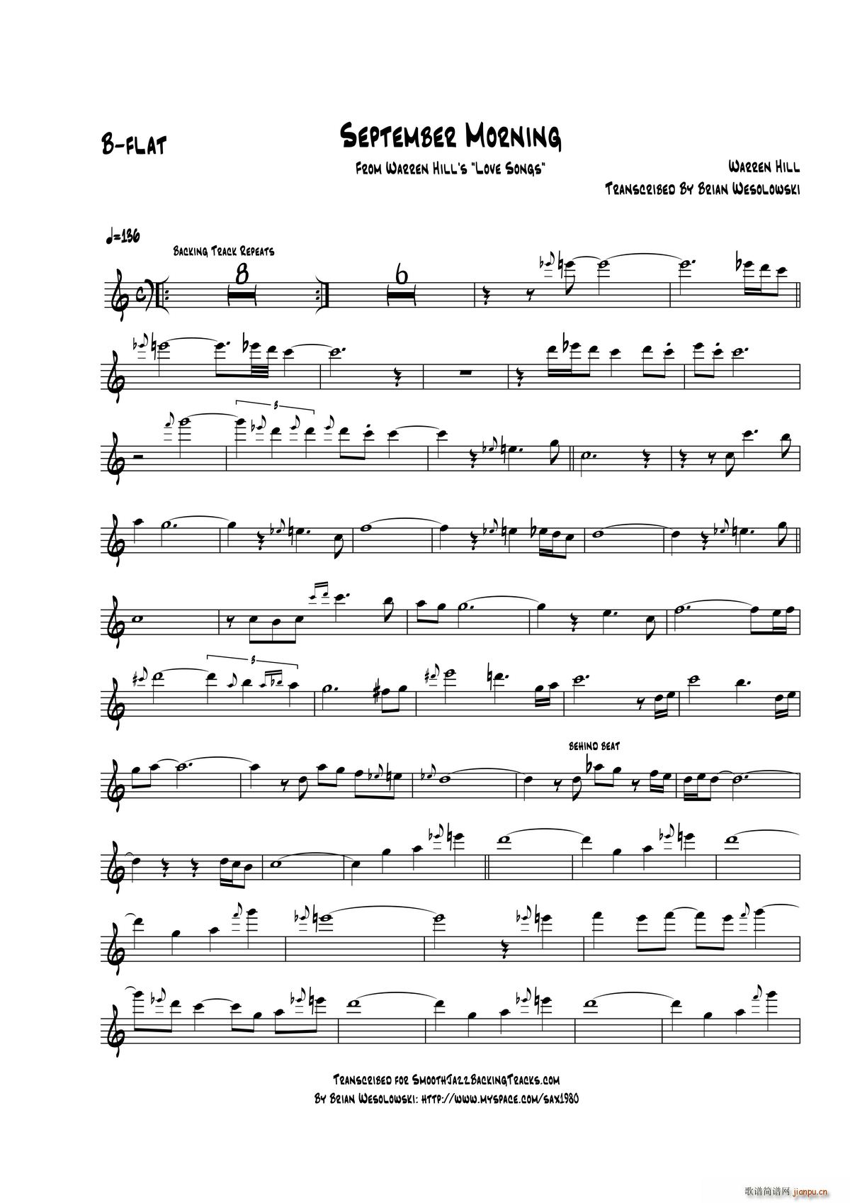 September Morning 次中音萨克斯(十字及以上)1