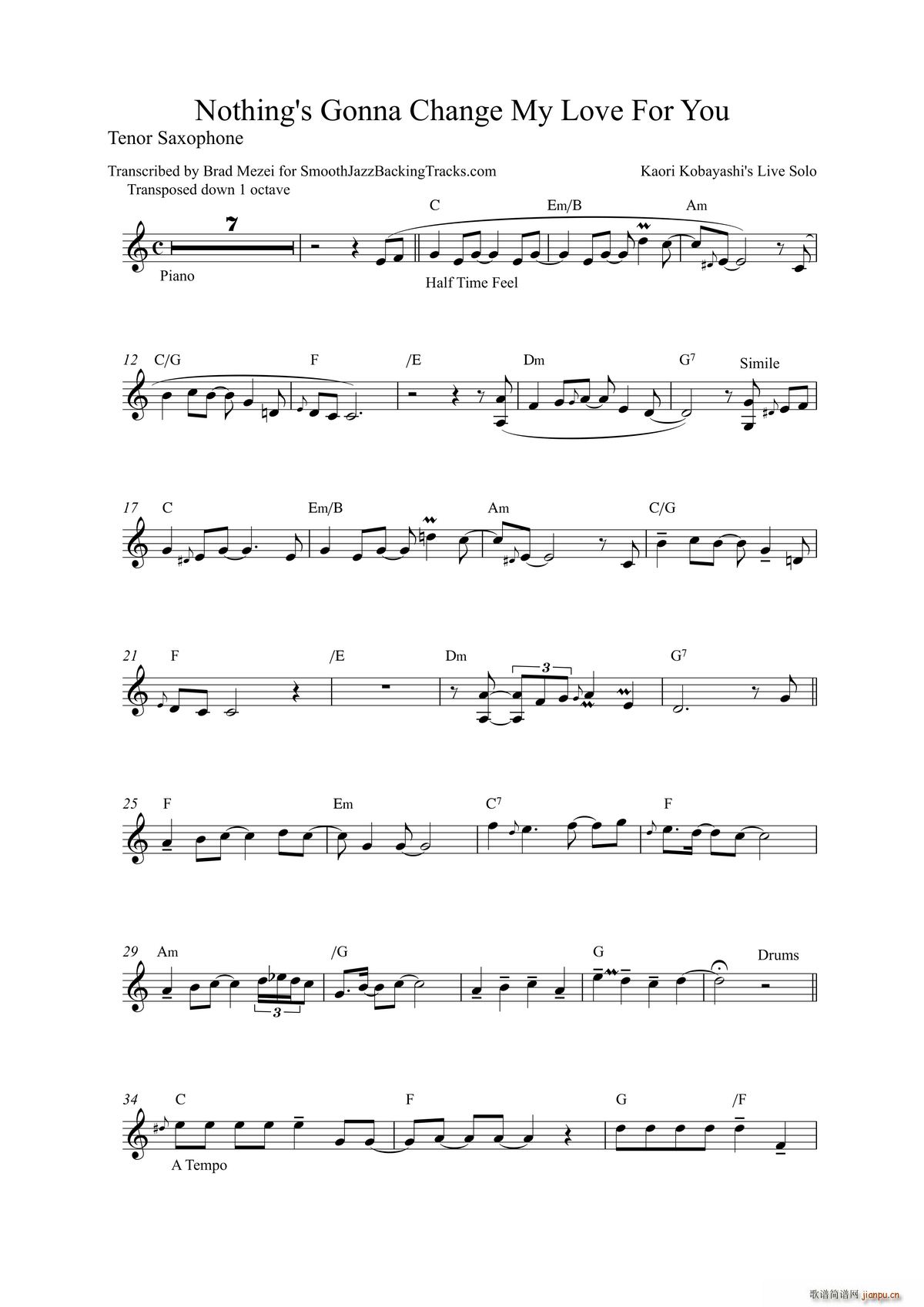 Nothing s Gonna Change My Love Fou Your 次中音萨克斯(十字及以上)1