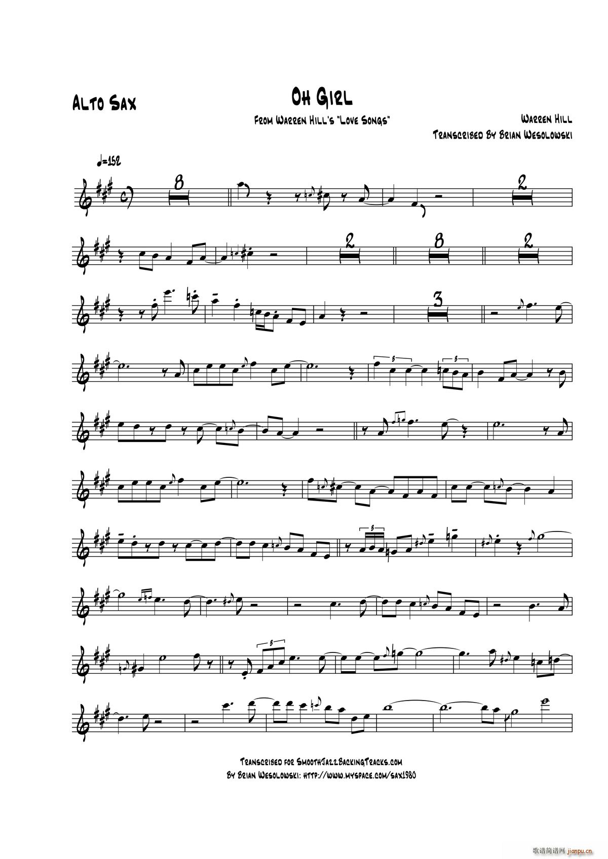 Oh Girl 中音萨克斯(十字及以上)1