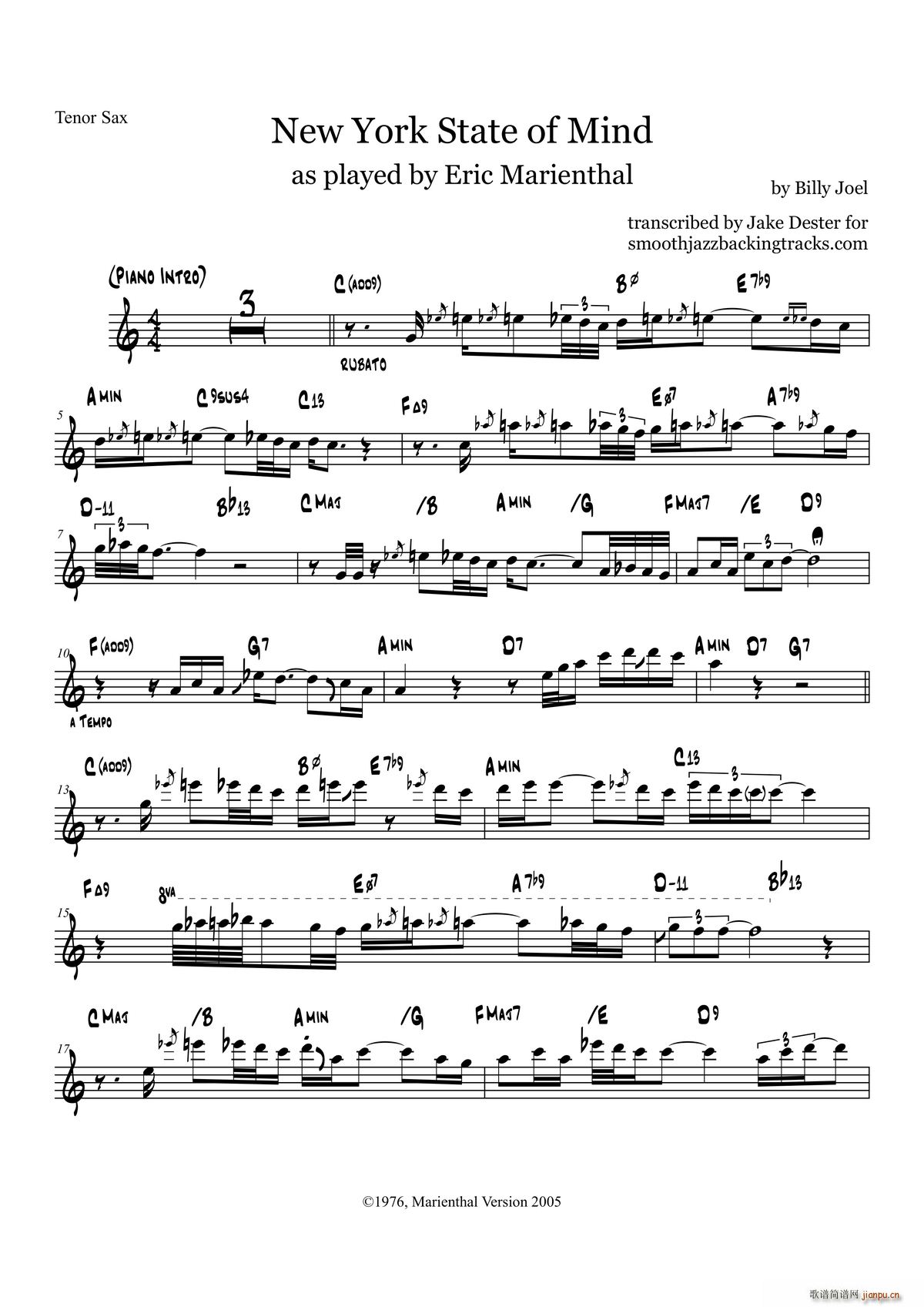 New York Stateof Mind 次中音萨克斯(十字及以上)1
