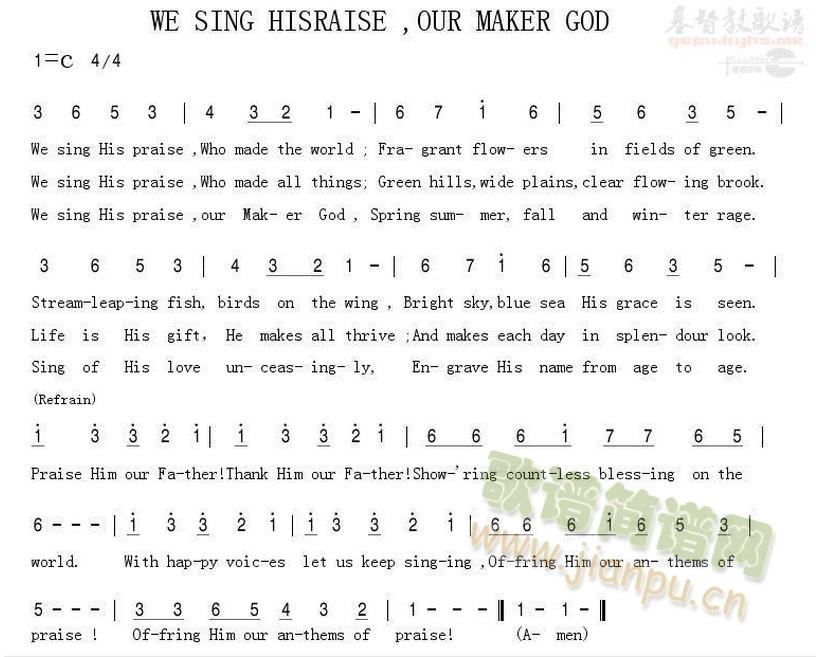 WE SING HISRAISE , OUR MAKER GOD (十字及以上)1
