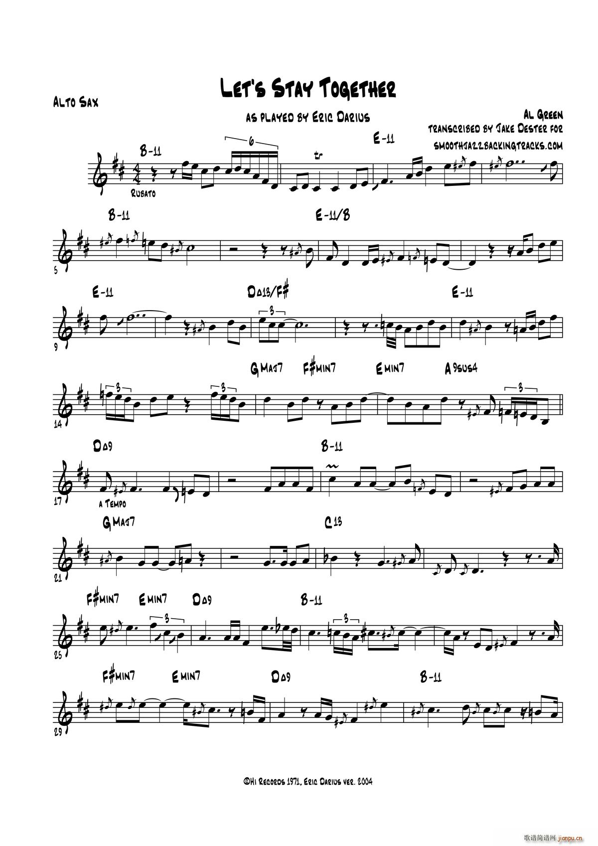 Lets Stay Together 中音萨克斯(十字及以上)1