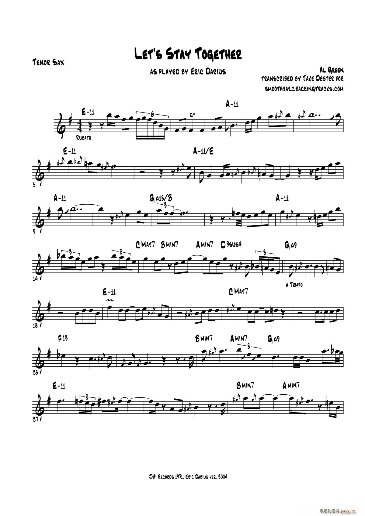 Lets Stay Together 次中音萨克斯(十字及以上)1