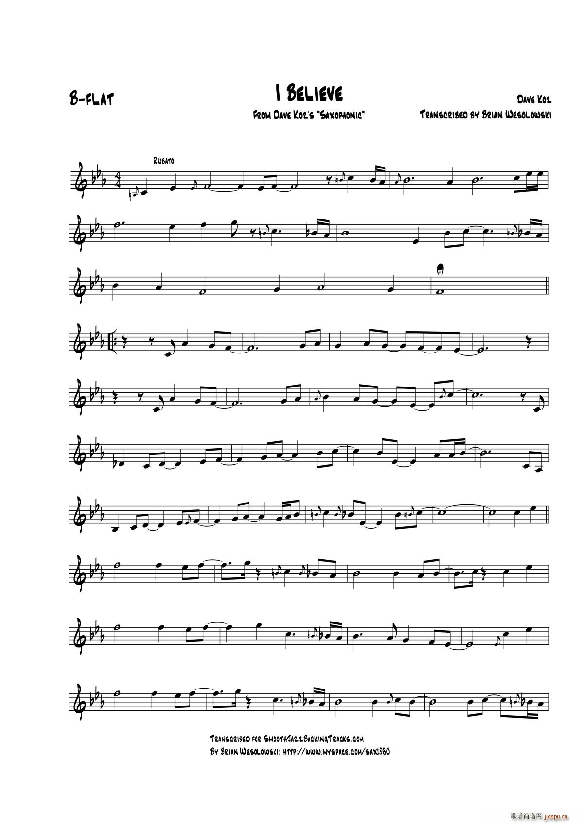 I Believe 次中音萨克斯(十字及以上)1