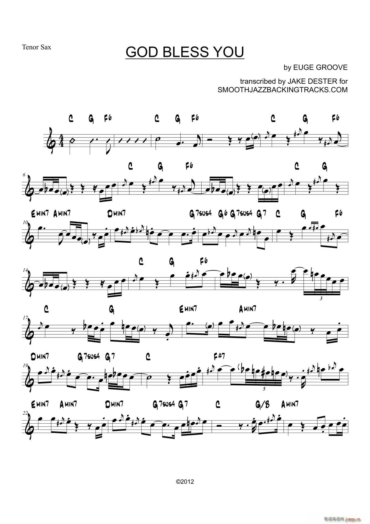 God Bless You 次中音萨克斯(十字及以上)1