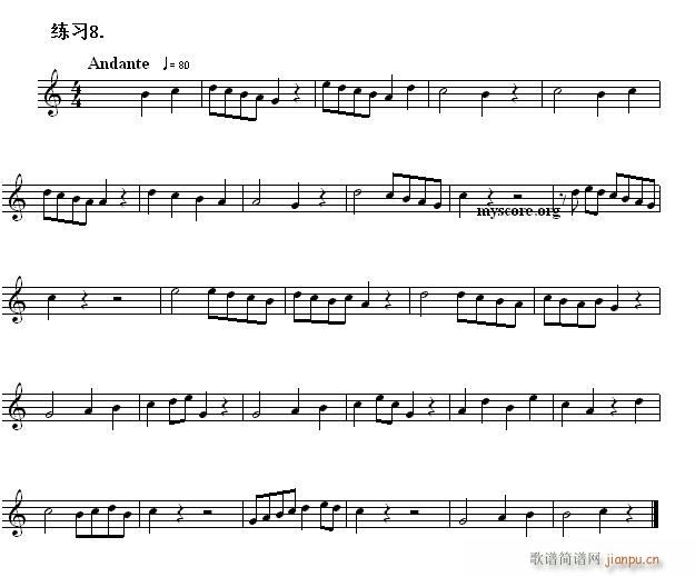 快速入门 附录 视唱浅易经典练习曲 8(十字及以上)1
