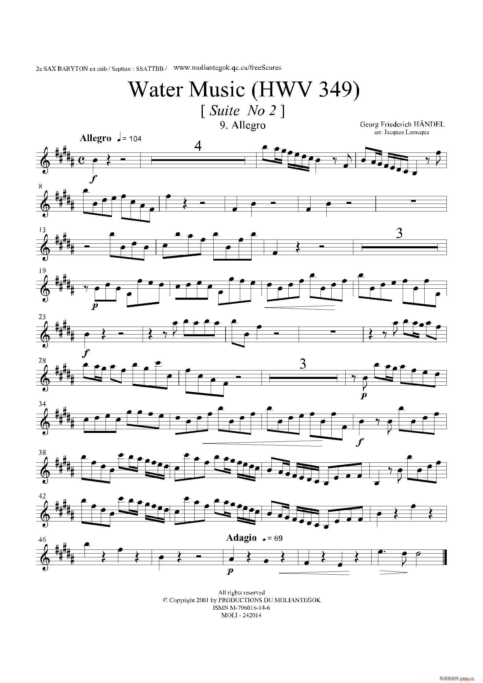 Water Music HWV 349 No 2 第二上低音萨克斯(十字及以上)1