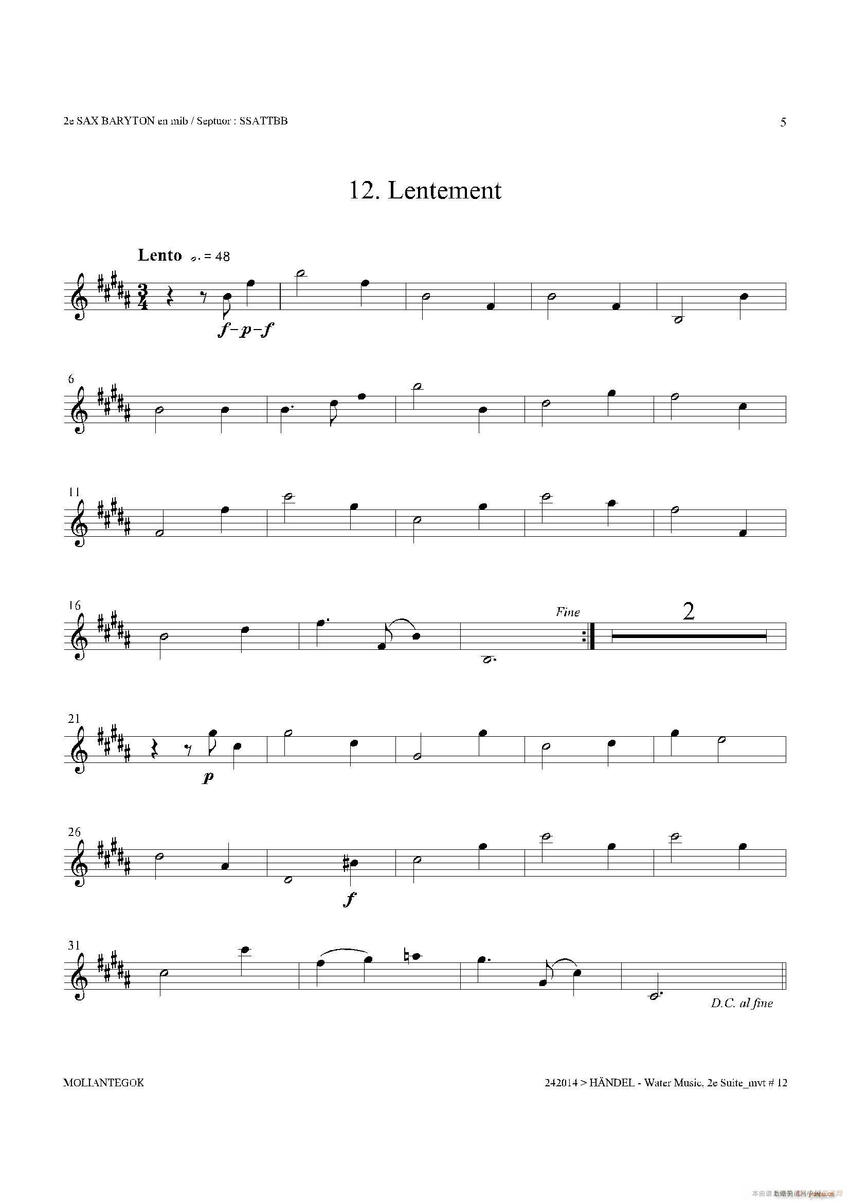 Water Music HWV 349 No 2 第二上低音萨克斯(十字及以上)5